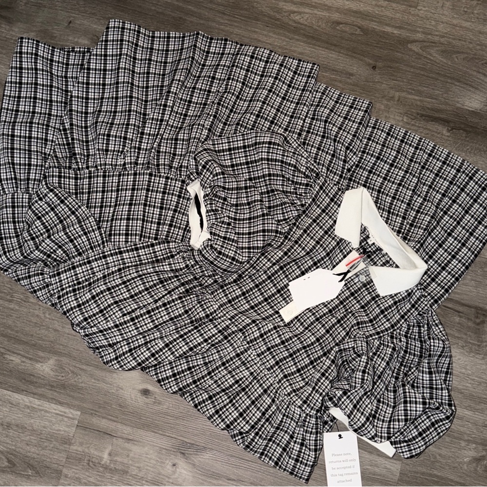 English Factory plaid A-line tiered midi dress - Picture 5 of 13